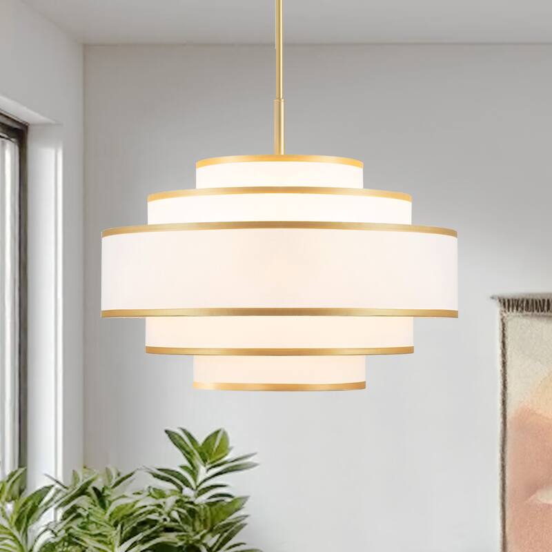 GetLedel 24" 5-Light Dimmable Tiered Drum Chandelier - Gold