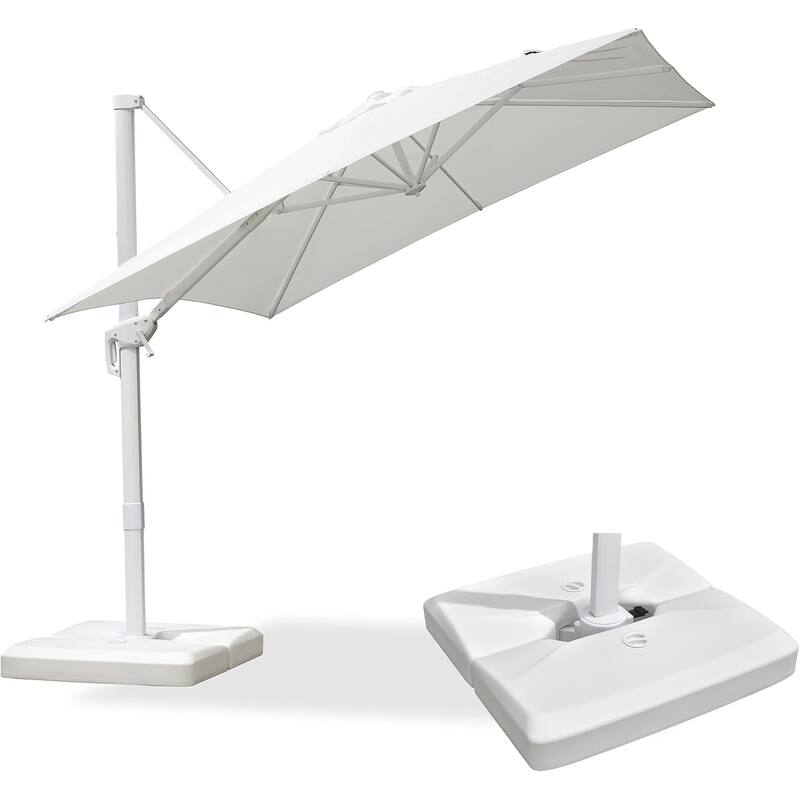 PURPLE LEAF White Square Cantilever Patio Umbrella With Base - 9ft White