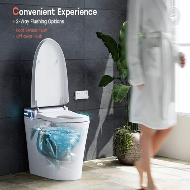 HOROW 10 in Rough-In Elongated Smart Bidet Toilet in White 1.0/1.27 GPF with Auto Flush Heated Seat Child Wash and Deodorizer