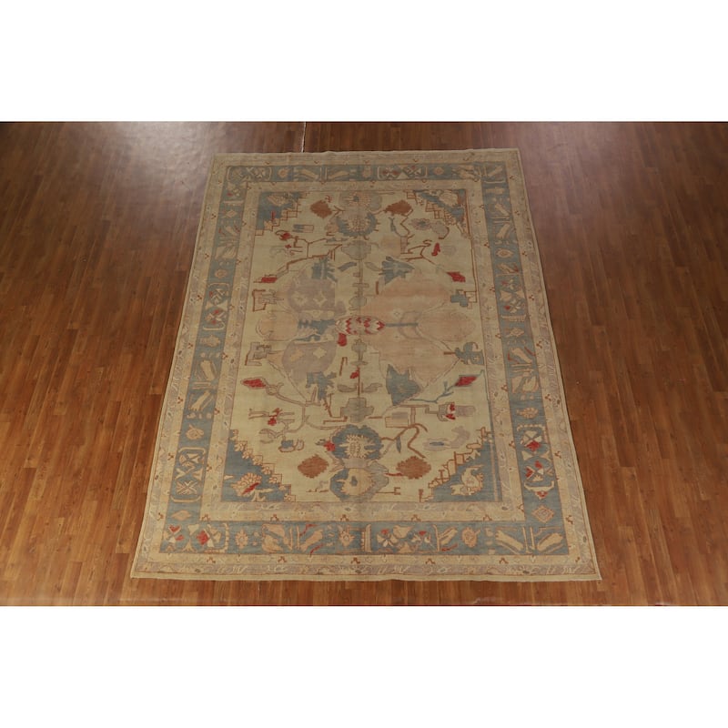 Hand Knotted Oriental 100% Wool Carpet Transitional Geometric Beige & Ivories Oushak Area Rug - 11' 0'' X 8' 2''