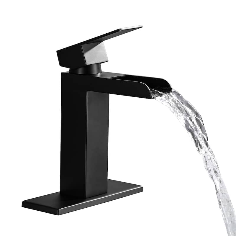 Modern Waterfall Single Handle Bathroom Sink Faucet with Overflow Pop Up Drain, Anti Corrosion and Rust Resistant