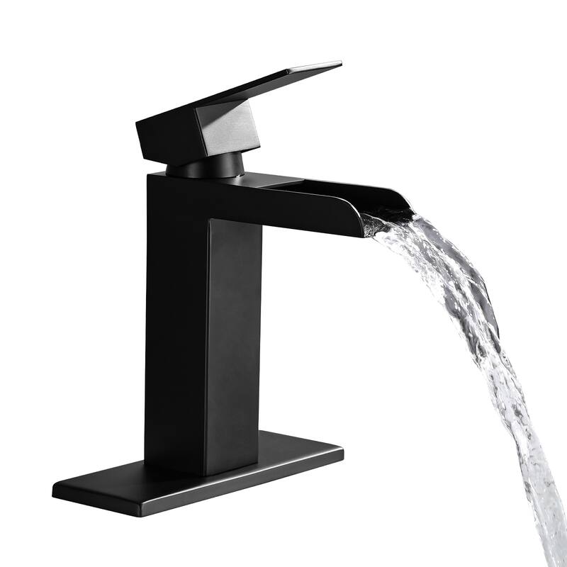 Waterfall Bathroom Faucet Single Handle Bathroom Sink Faucets 1 or 3 Hole with Deck Plate & Overflow Pop Up Drain