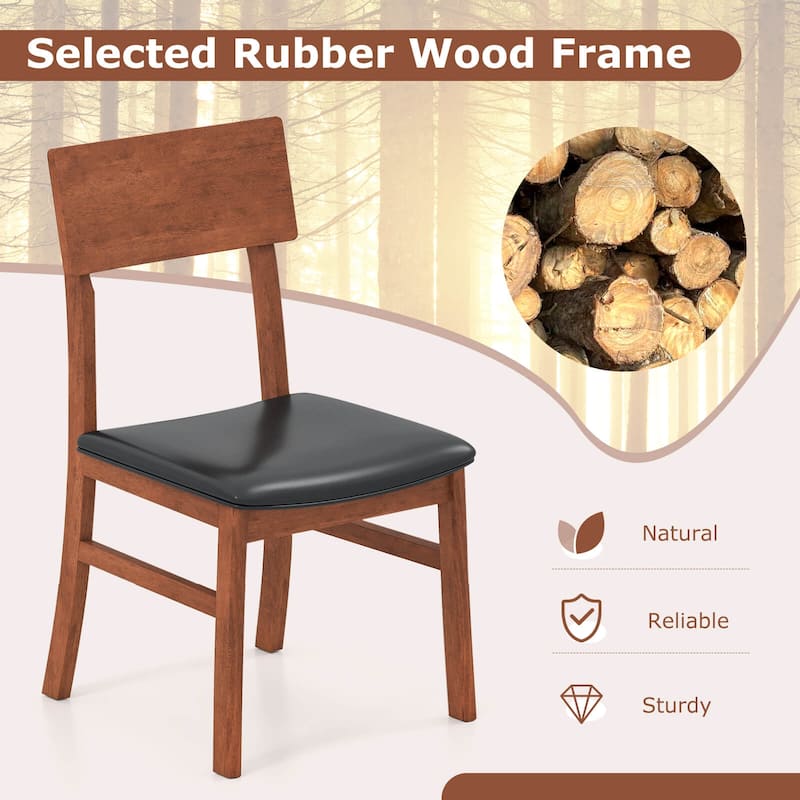 Costway Dining Chairs Set of 2/4 with Rubber Wood Legs & Upholstered - Black + Oak