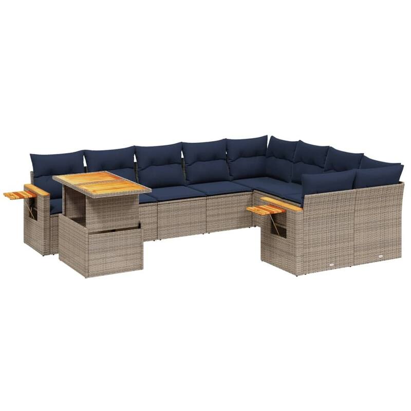 vidaXL Patio Sofa Set with Cushions Outdoor Furniture 10 Piece Poly Rattan - 21.7 x 24.4 x 27.2