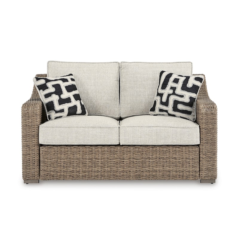Signature Design by Ashley Beachcroft Beige Outdoor Loveseat with Cushion - 58.75" W x 37.75" D x 34.63" H