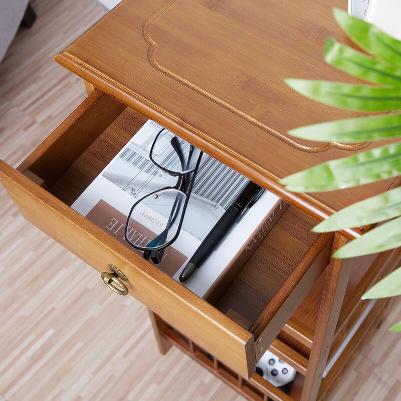 Bamboo End Side Table Nightstand with 1 Drawer