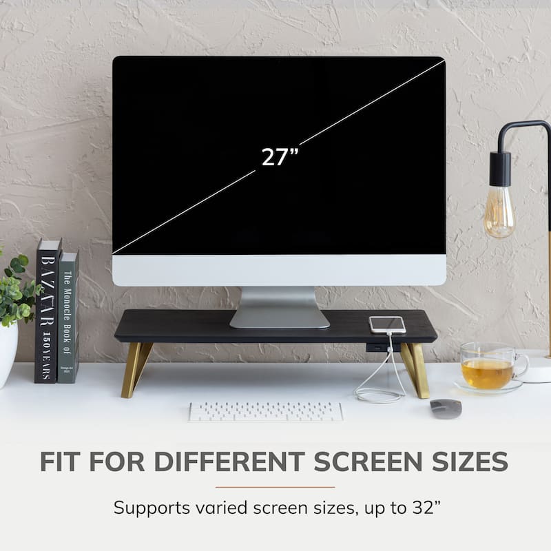 Jani Wood Monitor Stand Riser Desk - Ergonomic Design Stand, Desktop Organizer Table for Home, Office Workspace, Gaming Desk