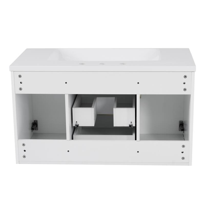 36'' Wall Mounted Bathroom Vanity with Resin Sink, Floating Bathroom Storage Cabinet with 2 Drawers, Solid Wood Bathroom Cabinet