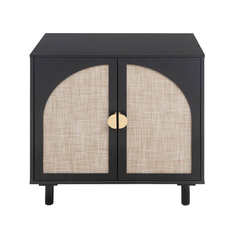 Rattan Decorative Cabinet Dining Cabinet with Semicircular Metal Handles, Rustic Credenza Console Cabinet