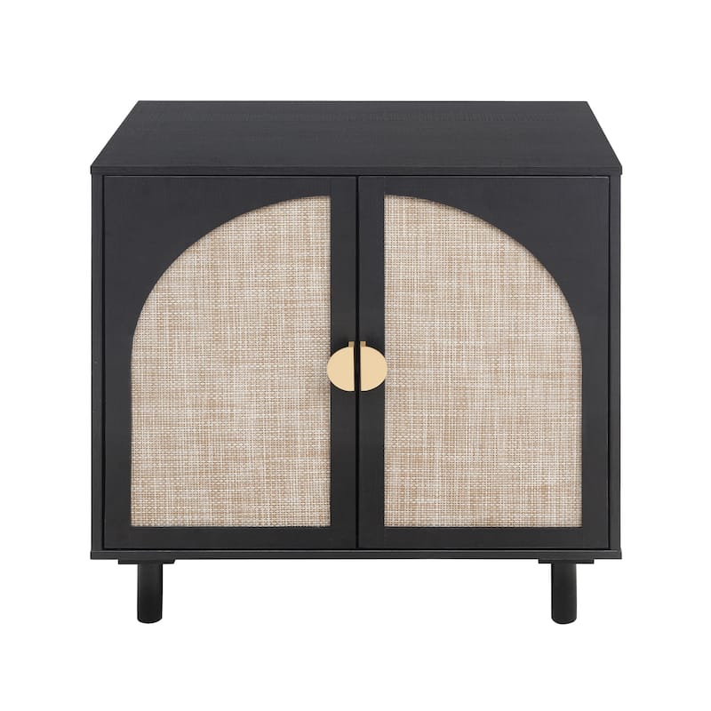 Roomfitters Modern 2 Door Accent Cabinet with Rattan Doors, Storage Sideboard for Living Room, Bedroom, Study, Black