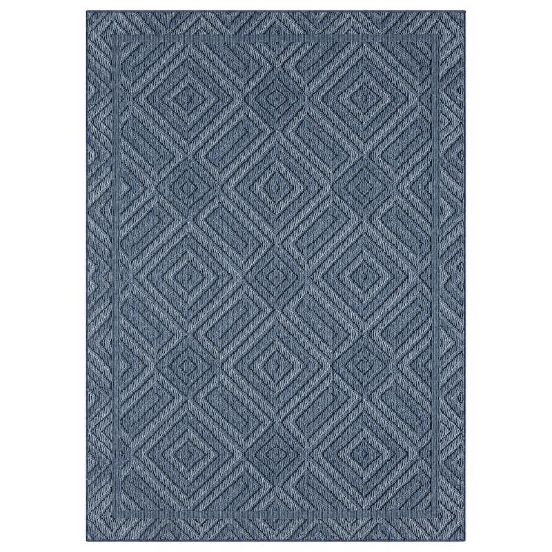 Terra by Obeetee Nimes Crosshatch Rug - Oxford Blue - 2'3'' x 3'3''