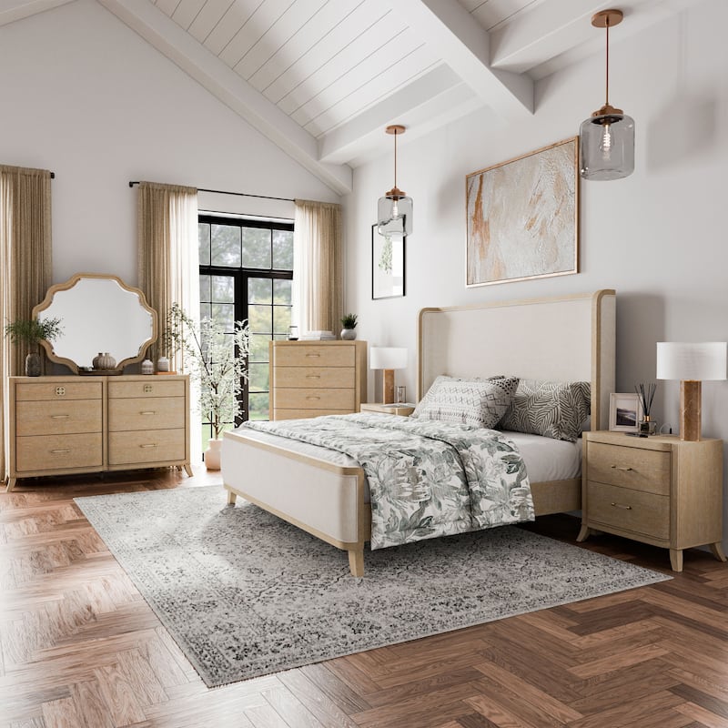 Furniture of America Kian Modern 6-Piece Natural Oak Solid Wood Panel Bedroom Set - King