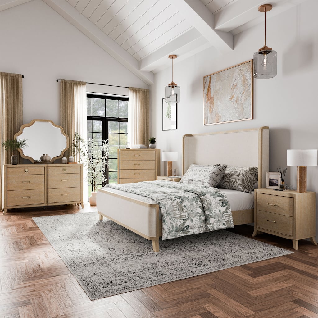 Furniture of America Kian Modern 6-Piece Natural Oak Solid Wood Panel Bedroom Set
