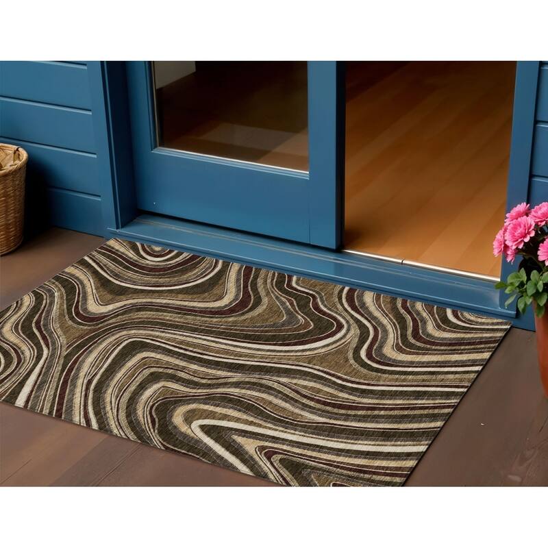 HomeRoots Abstract Transitional Rectangle Outdoor Rug - 3' x 5'