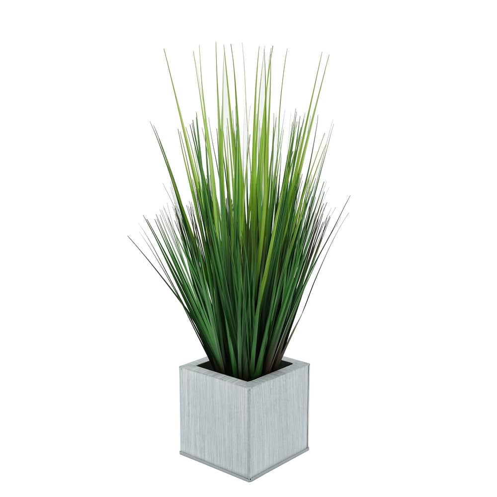Faux PVC Grass in Square Zinc Planter