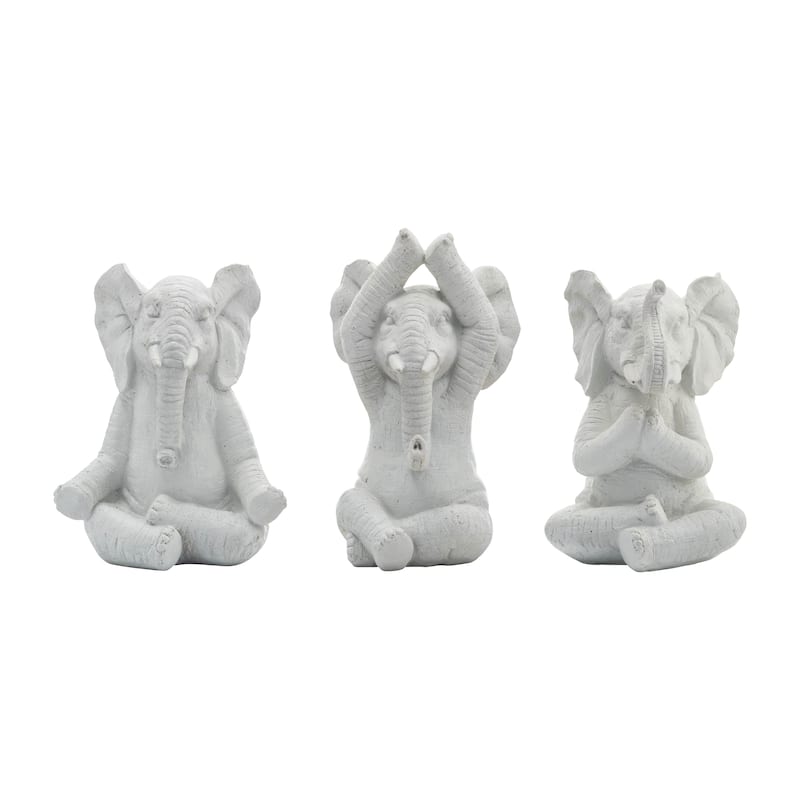 Decorative Resin Elephant Figurines with Yoga Poses - Set of 3, 8"