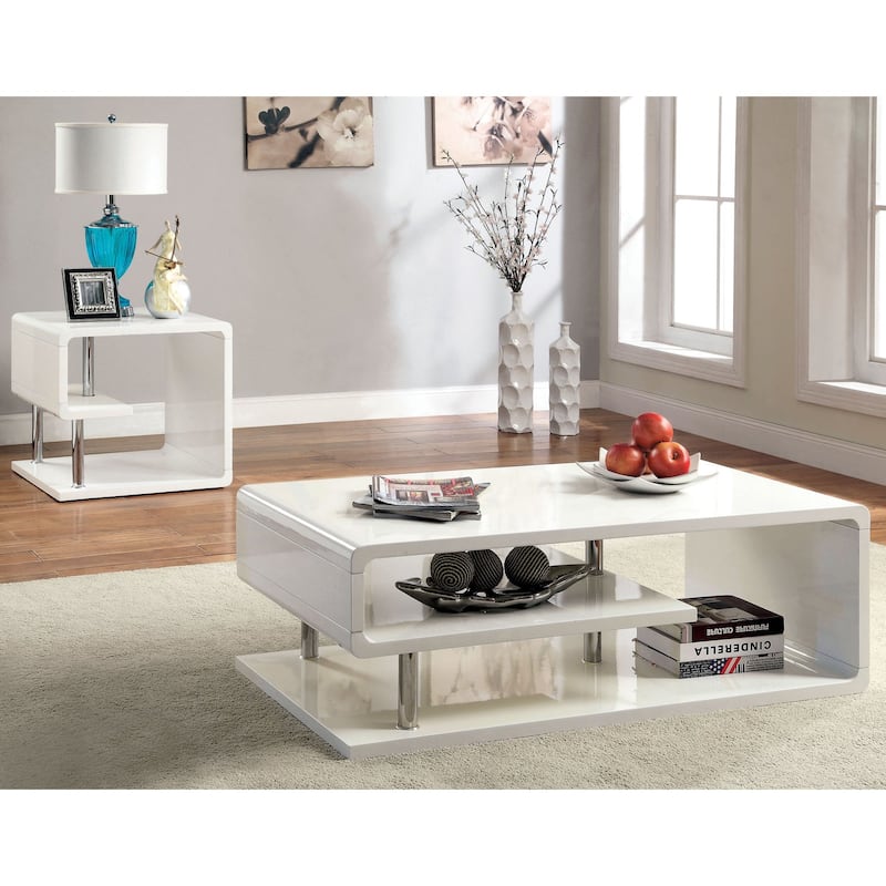 Inomata Contemporary 47-inch Wood Open-Shelf 2-Piece Coffee Table and End Table Set by Furniture of America - White