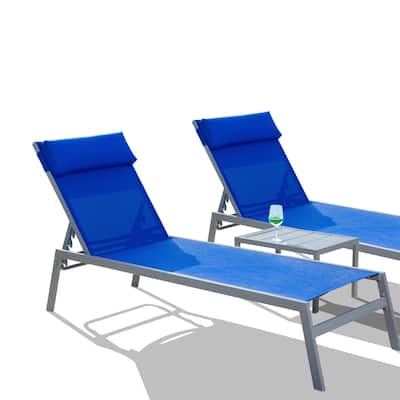 Patio Chaise Lounge Set, 3 Pieces Adjustable Backrest Pool Lounge Chairs Steel Textilene Sunbathing Recliner With Headrest