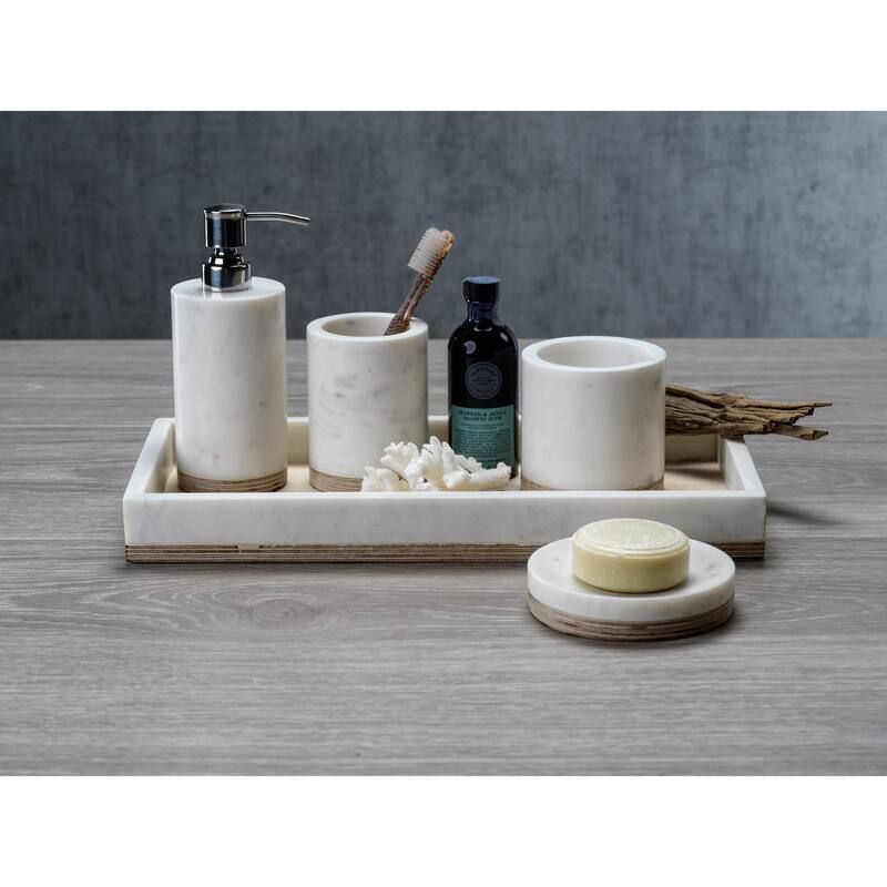 Verdi Marble & Balsa Wood Soap Dish - White
