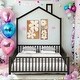 preview thumbnail 2 of 9, Black Full Size Sturdy Metal House Floor Bed with Guardrail, No Included Slats