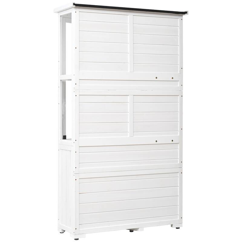 Outdoor Wood Weatherproof Tool Storage Cabinet Shed, Mini Greenhouse