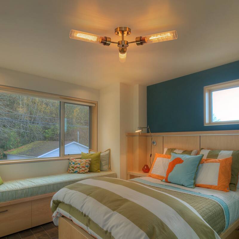 Modern Industrial 3-Light Clear Ribbed Glass Flush Mount Ceiling Light - Gold