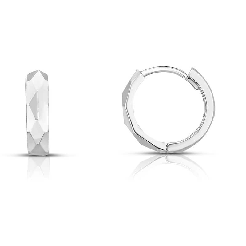 Curata 14k White Gold 4x12.9mm Textured Huggies Hinged Hoop Earrings