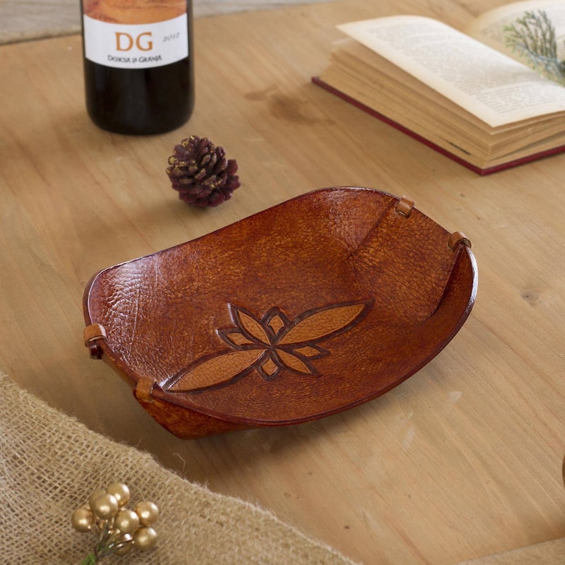 Novica Handmade Gothic Flower Leather Catchall