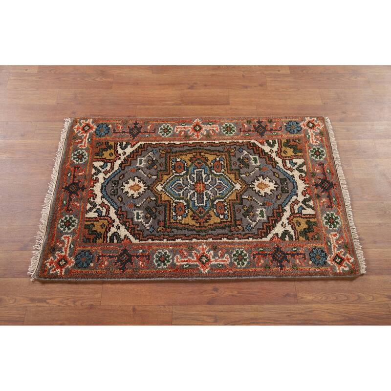 Gray Geometric Heriz Serapi Oriental Foyer Rug Handmade Wool Carpet - 2'1" x 3'1"