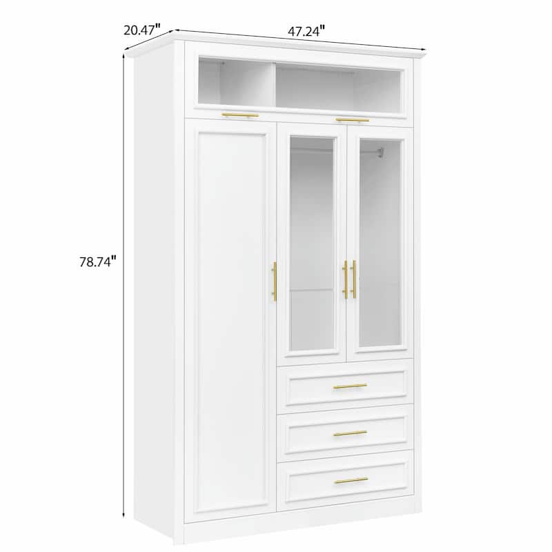 4-Door Wardrobe Armoire Closet with LED Lighting and 3 Drawers
