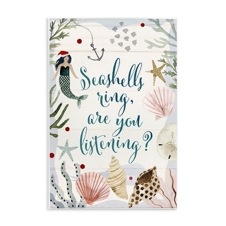 Stupell Seashells Ring, You Listening Phrase Nautical Beach Christmas Wood Wall Art