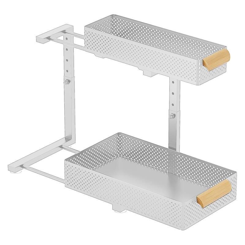 Under Sink Organizer, 2 Packs 2 Tier Under Sink Organizers and Storage, Slide Out Pull Out Cabinet Organizer Shelf