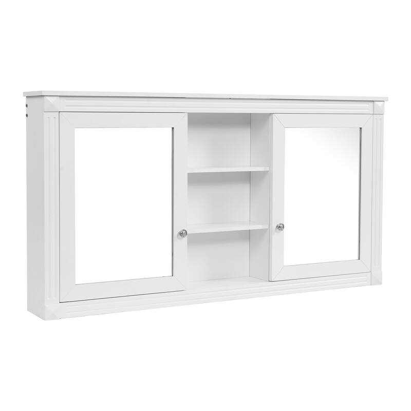 55" Wall-Mount 2-in-1 Mirror Cabinet with Adjustable Shelves & Soft-Closing Hinges, HD Bathroom Storage Organizer