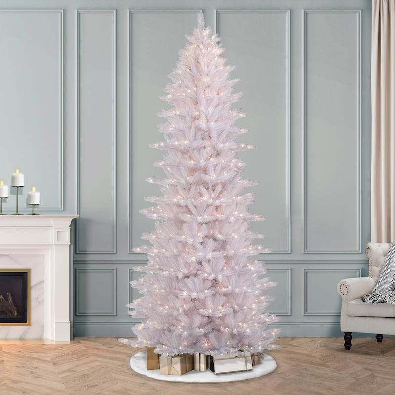 Puleo International 9 ' Pre-Lit White Slim Fraser Fir Artificial Christmas Tree