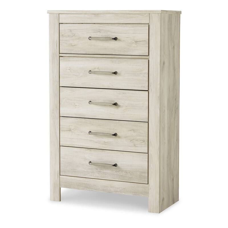 Simon Tall Dresser Chest, 5 Drawers, Rustic Gray Laminate Whitewash