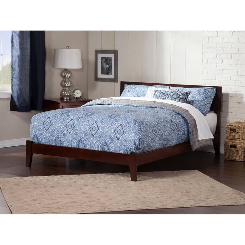 Low Profile Platform Bed with USB - Walnut Finish, Mid-Century Modern Design & Slat Kit