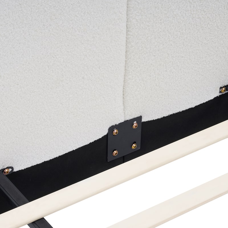 Christopher Knight Home - Lunara Modern Teddy Fleece Upholstered Platform Bed Frame with Split Headboard, Heavy-Duty Support