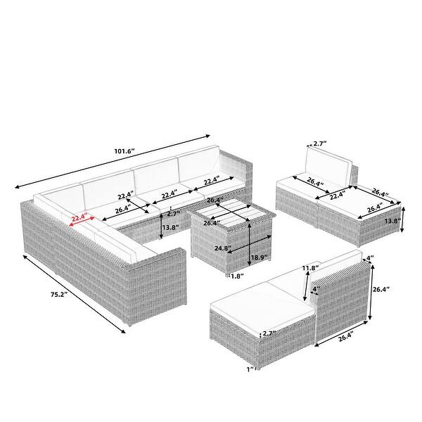 9 Piece Rattan Sectional Seating Group Bed Bath & Beyond 36086634