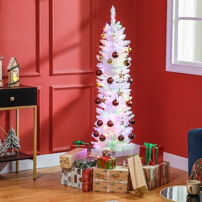 White Plastic Steel 5ft LED Pencil Christmas Tree with 150 Lights - Dia. 18" x 60" H