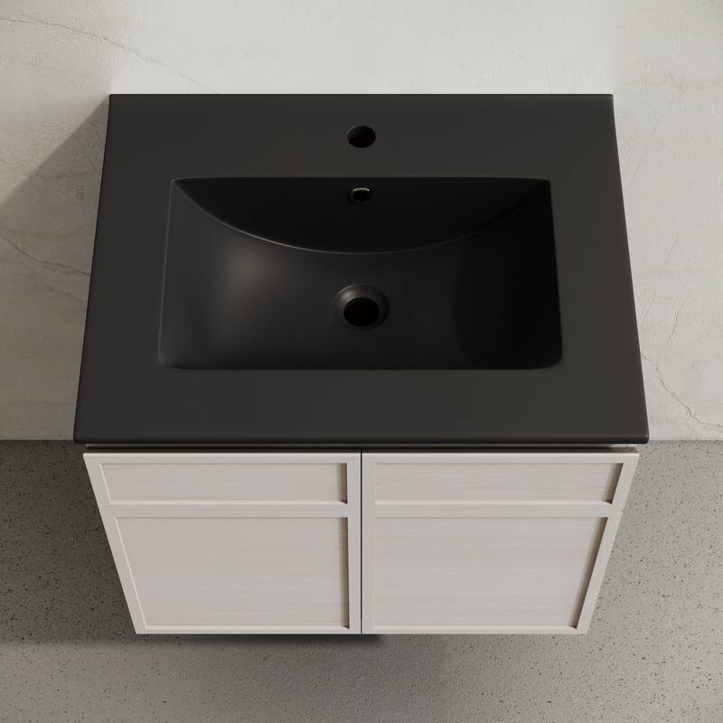 St. Tropez 24" Wall-Mounted Bathroom Vanity In White Oak With Black Sink Top - 24