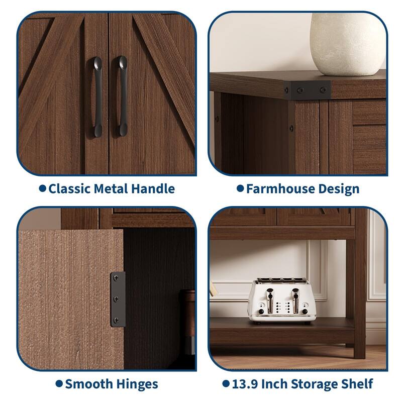 47.2" Buffet Sideboard Cabinet - Modern Farmhouse Storage Console Table with 2 Drawers & 4 Barn Doors, Coffee Bar