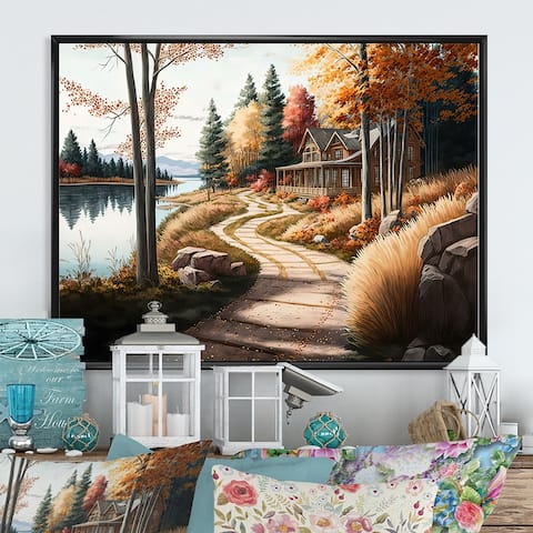 Designart "Calm Red Barn In Winter I" Farmhouse / Country Framed Canvas Art Print