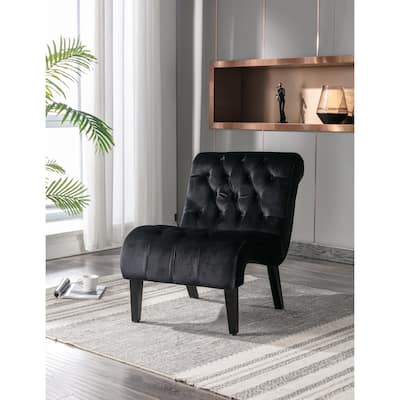 Black 22.83" Buttons Tufted Accent Chair with Wooden Legs