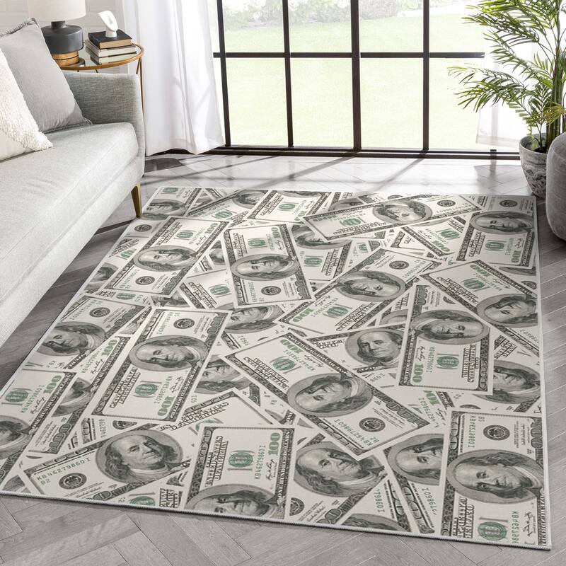 Well Woven Money Dollar Front 2006A Modern Machine Washable Area Rug