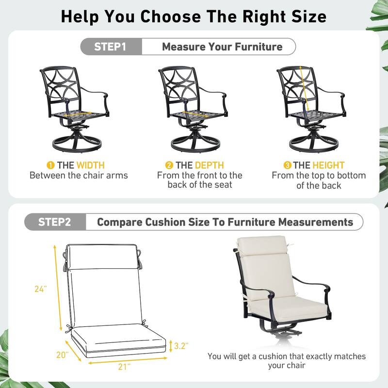Aoodor Outdoor High Back Dining Chair Cushion Set, 44"x21"x3.2", Set of 4 - 44"x21"x3.2"