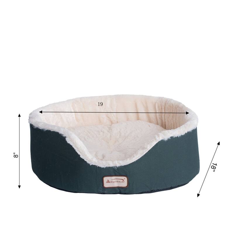Cat Bed Oval pet cuddle house, Laurel Green/Ivory - 22"L x 19"W x 8"H