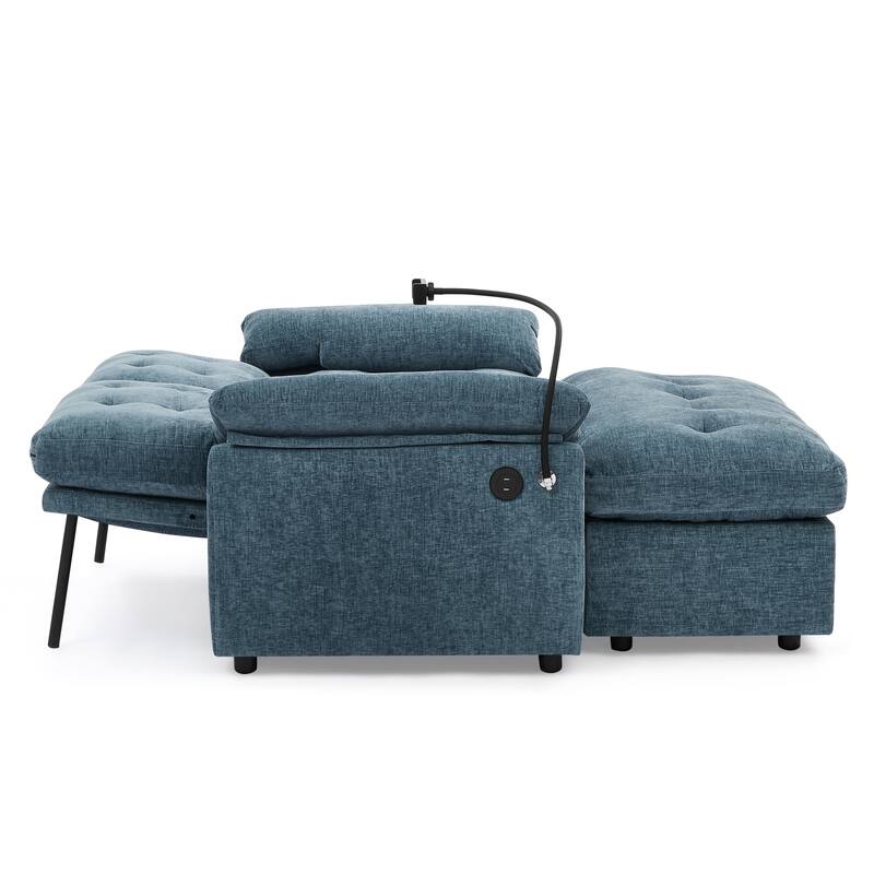 Double Recliner Chair with Adjustable Backrest, Storage Ottoman, USB Port & Phone Stand