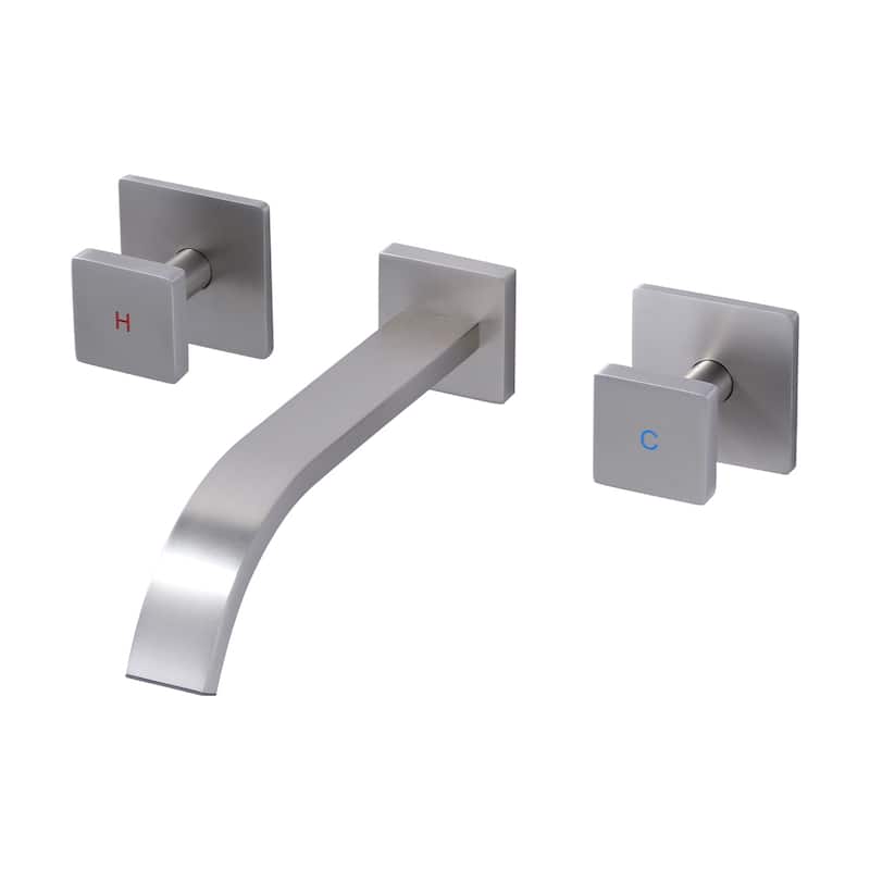 WOWOW Double Handle Wall Mounted Waterfall Bathroom Faucet - Brushed Nickel