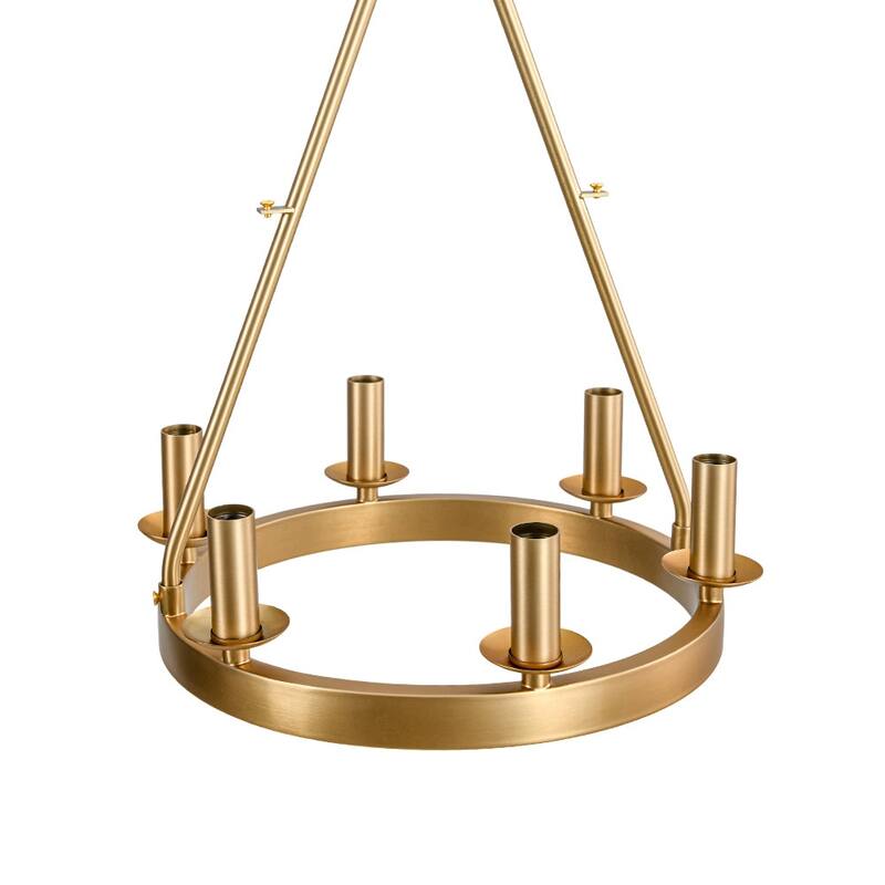 Mid-Century 6-Light Drum White Fabric Round Cage Chandelier 19.7 in