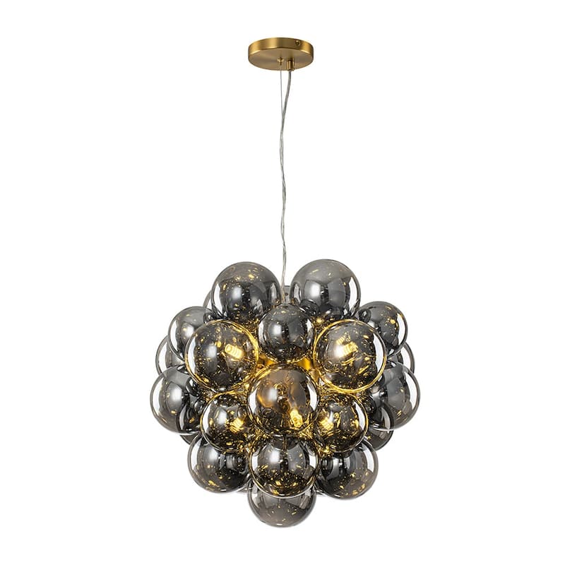 Art Deco 6-Light Dimmable Cluster Smoked Glass Bubble Chandelier